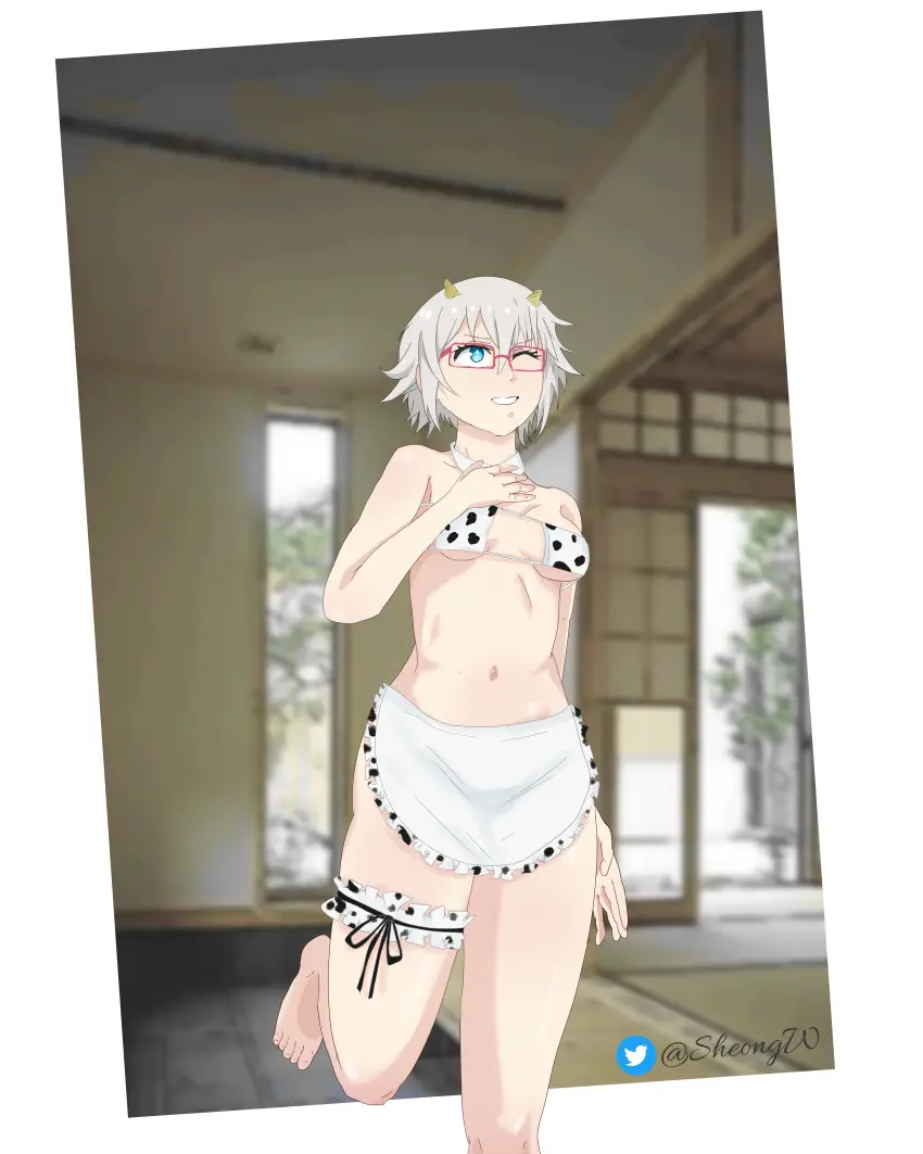 Image 1girls,female,female_only,grey_hair,solo,blue_eyes,legs,cow_girl,cow_horns,date_a_live,sheong_wong,honjou_nia