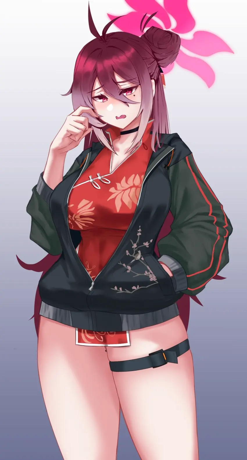 Image 1girls,big_breasts,breasts,female,light-skinned_female,light_skin,blue_archive,choker,thick_thighs,thighs,voluptuous,mole,busty,curvy,curvy_body,curvy_female,curvy_figure,mole_under_eye,jacket,curvaceous,thigh_strap,open_jacket,shanhaijing_secondary_school_student,china_dress,black_tortoise_promenade_(blue_archive),infinity_king_(artist),reijo_(blue_archive)