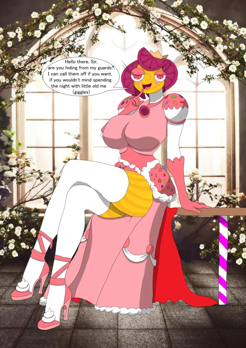 Image blush,breasts,female,female_only,gloves,short_hair,thighhighs,female_focus,humanoid,huge_breasts,pink_hair,sitting_on_table,high_heels,princess,crown,royalty,the_amazing_digital_circus,glitch_productions,pink_heels,candy_girl,gooseworx,lolipop,open_dress,princess_loolilalu,sprinkles,twilight_jester,whipped_cream
