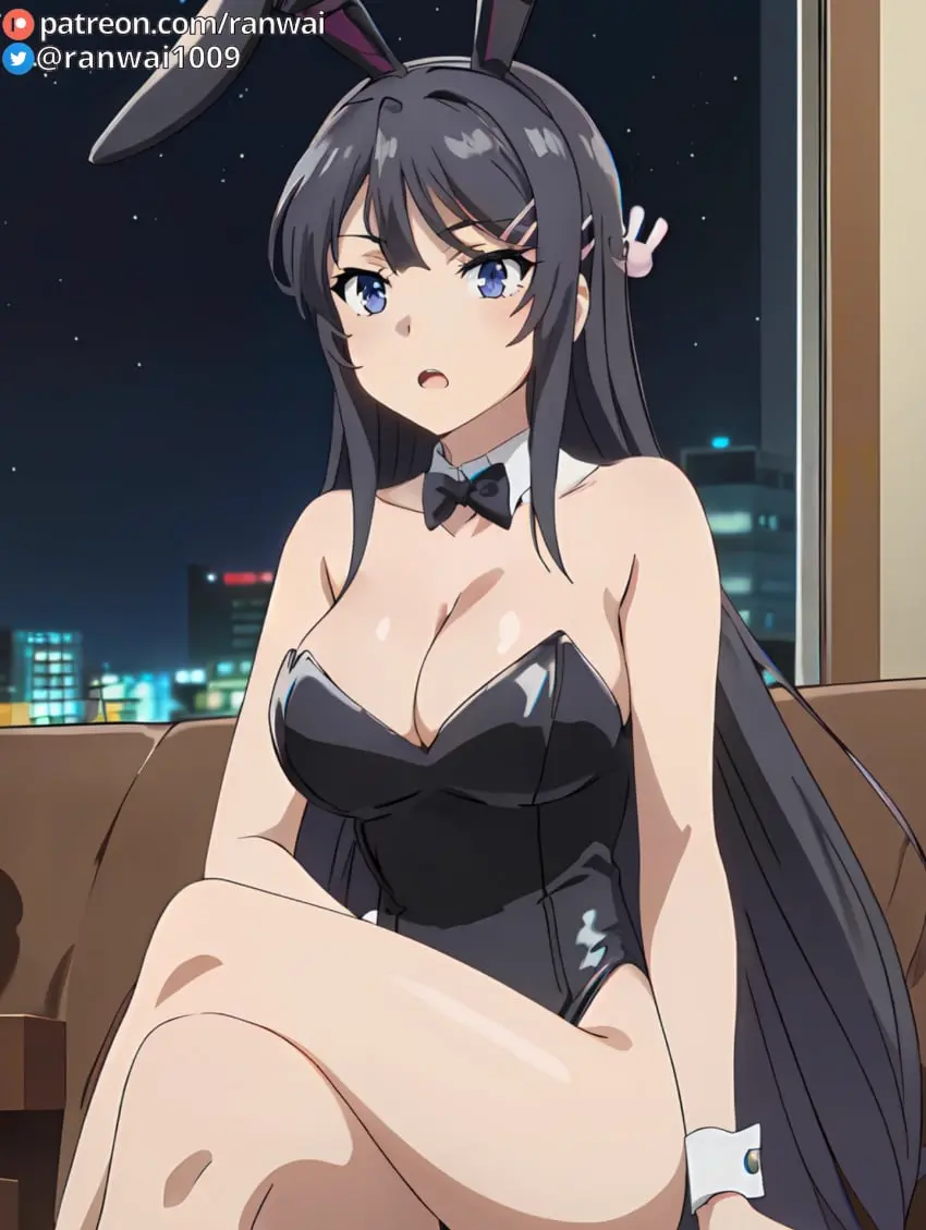 Image breasts,female,large_breasts,ai_generated,stable_diffusion,sitting,bunny_girl,bunnysuit,anime,ranwai,sakurajima_mai,seishun_buta_yarou_wa_bunny_girl_senpai_no_yume_wo_minai