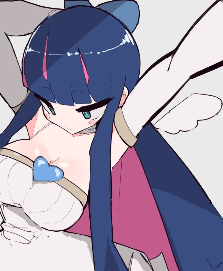 Image big_breasts,bow,breasts,female,large_breasts,long_hair,very_long_hair,choker,multicolored_hair,cleavage,angel_wings,pink_hair,wings,dress,angel,hair_ribbon,white_dress,ribbon,heart,goth,goth_girl,hair_bow,panty_&_stocking_with_garterbelt,stocking_anarchy,akisas99,white_choker,wingsrnblunt_bangs
