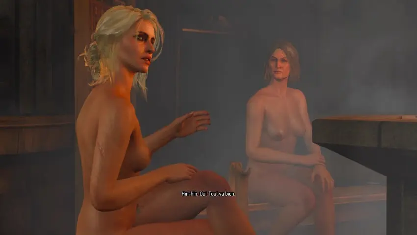 Image female,white_hair,2girls,nude,nude_female,brown_hair,3d,ciri,the_witcher_(series),the_witcher_3:_wild_hunt,nude_mod,witchwandamaximoff