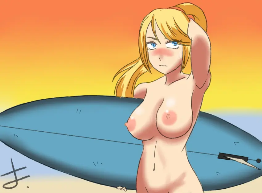 Image 1girls,blush,breasts,female,nude,tagme,metroid,samus_aran,casual_nudity,maidenlessjay,surfboard