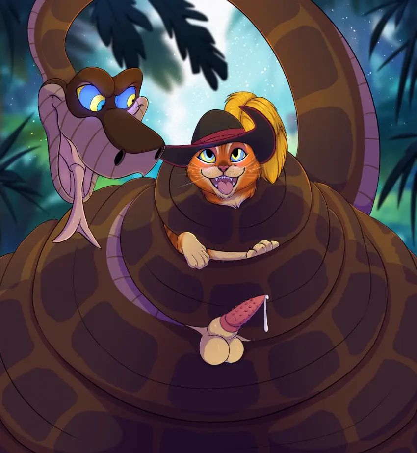 Image clothing,hi_res,open_mouth,smile,male,penis,tongue_out,tongue,hat,duo,erection,headwear,male/male,headgear,open_smile,balls,size_difference,anthro,public_domain,gay,genital_fluids,restrained,bodily_fluids,fur,genitals,mammal,precum,orange_body,feline,precum_drip,reptile,scalie,dripping,animal_genitalia,animal_penis,nature,nature_background,sheath,brown_body,orange_fur,feral,felid,hypnosis,crossover,domestic_cat,felis,bound,questionable_consent,feline_genitalia,feline_penis,dreamworks,puss_in_boots_(dreamworks),shrek_(series),puss,tabby_cat,snake,mind_control,penile_spines,coiling,literature,coiling_around_body,coiled_up,kaa,python,the_jungle_book,zetsin
