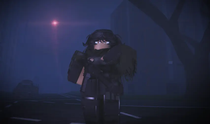 Image 1girls,clothed,female,highres,looking_at_viewer,solo,black_hair,background,solo_focus,dark-skinned_female,3d,3d_(artwork),military_uniform,roblox,robloxian,image,after_the_flash,cabrye