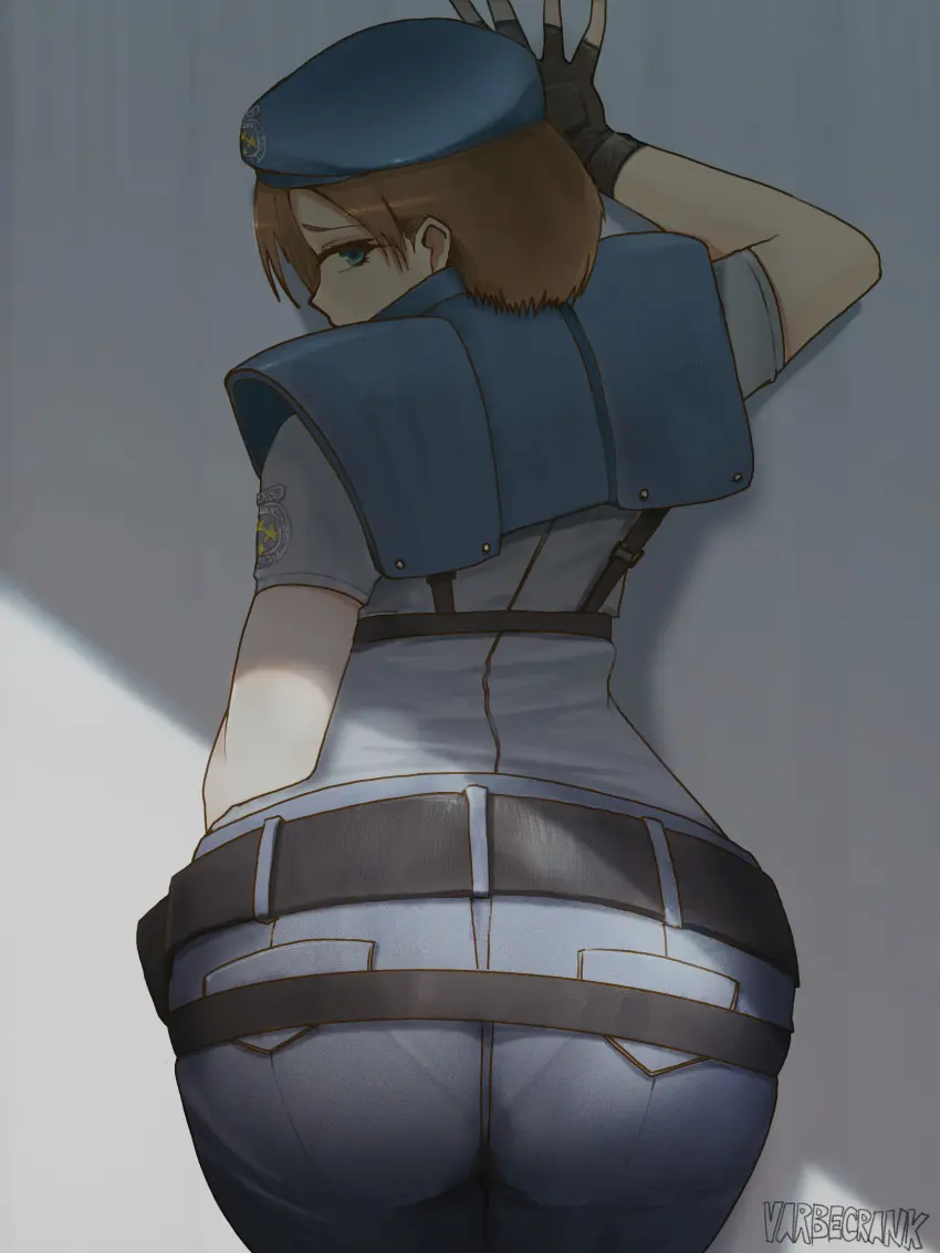Image female,female_only,blue_eyes,short_hair,ass,bubble_butt,female_focus,wide_hips,busty,brown_hair,hourglass_figure,resident_evil,jill_valentine,resident_evil_3,varbecrank