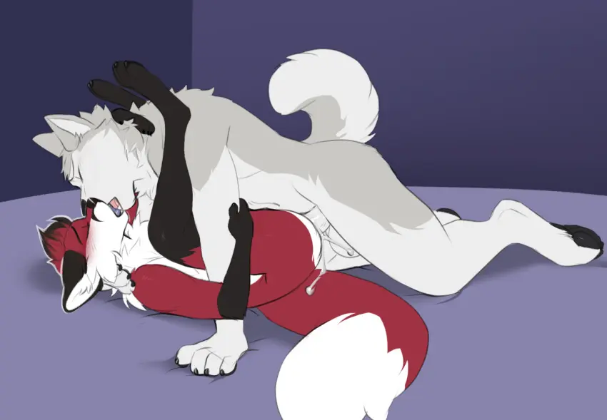 Image open_mouth,cum,male,penis,lying,on_back,duo,anal,cum_in_ass,male/male,side_view,balls,anthro,cum_inside,closed_eyes,genital_fluids,bodily_fluids,canid,canine,canis,domestic_dog,genitals,mammal,kissing,fox,pawpads,french_kissing,jailbird,zoru
