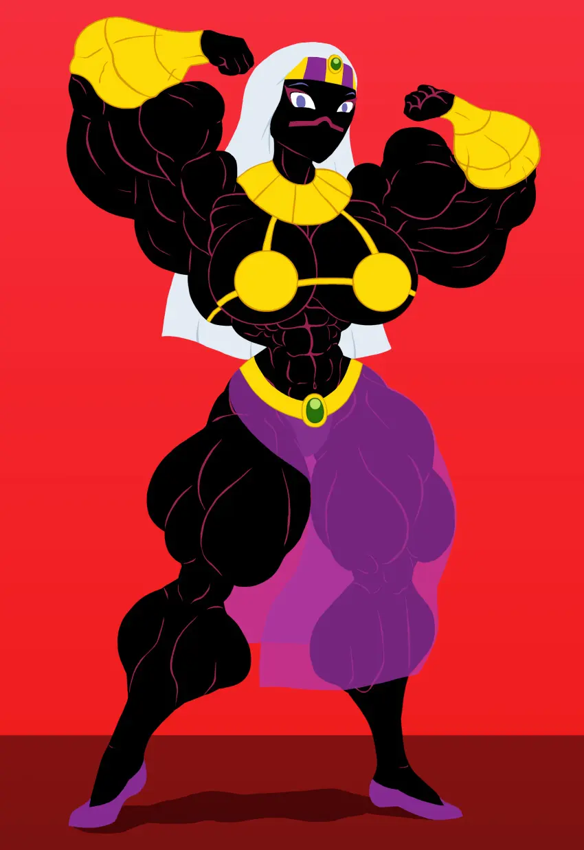 Image female,white_hair,muscular,purple_eyes,black_body,muscular_female,alien,alien_girl,looney_tunes,warner_brothers,alien_humanoid,duck_dodgers,martian,martian_(duck_dodgers),queen_tyr'ahnee,golden_bikini_top,purple_skirt,see-through_skirt,slit_skirt,loool10