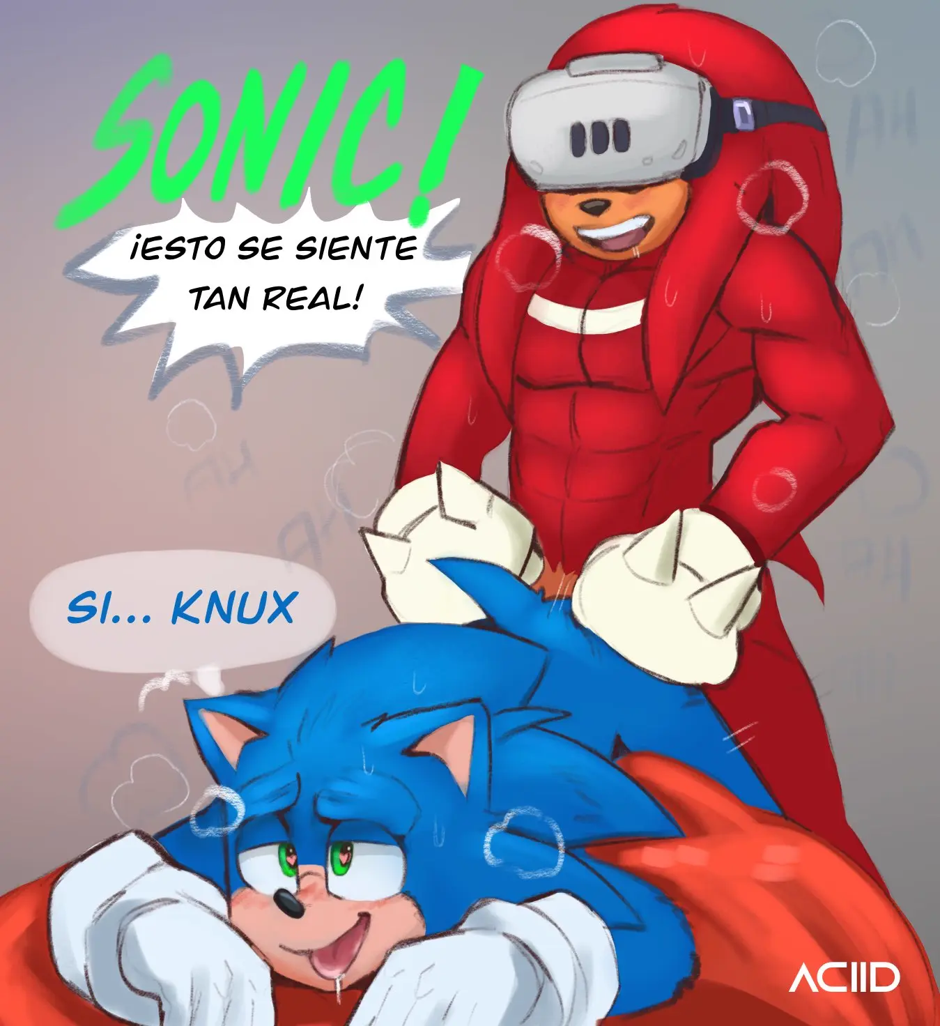 Image blush,clothing,hi_res,open_mouth,smile,standing,gloves,heart-shaped_pupils,male,penis,tongue_out,lying,tongue,sex,duo,muscular,muscular_male,2boys,anal,anal_sex,male/male,male_only,open_smile,drooling,from_behind_position,anthro,tan_body,green_eyes,gay,looking_pleasured,saliva,penetration,bodily_fluids,footwear,fur,genitals,mammal,dialogue,sound_effects,male_penetrating,blue_body,sega,sonic_(series),sonic_the_hedgehog,sonic_the_hedgehog_(series),abs,front_view,spanish,spanish_dialogue,spanish_text,speech_bubble,fucked_silly,signature,blue_fur,electronics,markings,handwear,tan_fur,heart_symbol,male_penetrated,male_penetrating_male,red_body,mostly_nude,anthro_penetrated,anthro_on_anthro,red_fur,heart_eyes,hedgehog,anthro_penetrating,anthro_penetrating_anthro,on_front,echidna,eulipotyphlan,knuckles_the_echidna,monotreme,exposed_torso,paramount_pictures,cross-eyed,chest_markings,original_film,aciidtron,knuckles_(tv_series),paramount+,sonic_(live_action),sonknux,standing_doggystyle,vr_headset