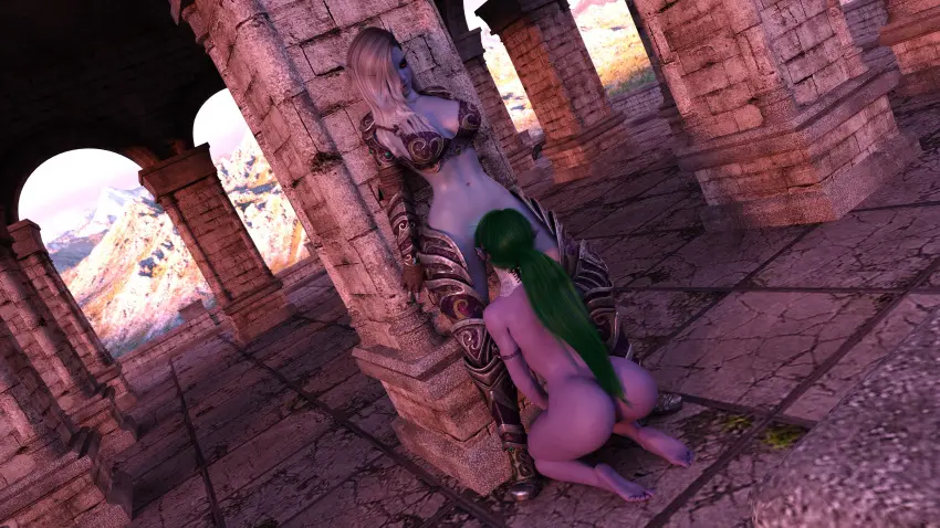 Image big_breasts,breasts,female,2girls,nude,oral,pussy,big_ass,voluptuous,kneeling,wide_hips,feet,purple_skin,blonde_hair,voluptuous_female,night_elf,warcraft,world_of_warcraft,3d,green_hair,oral_sex,collar,yuri,cunnilingus,blizzard_entertainment,blue_skin,undead,tyrande_whisperwind,ditzydoesdigital,forsaken,sylvanas_windrunner,undead_(warcraft)