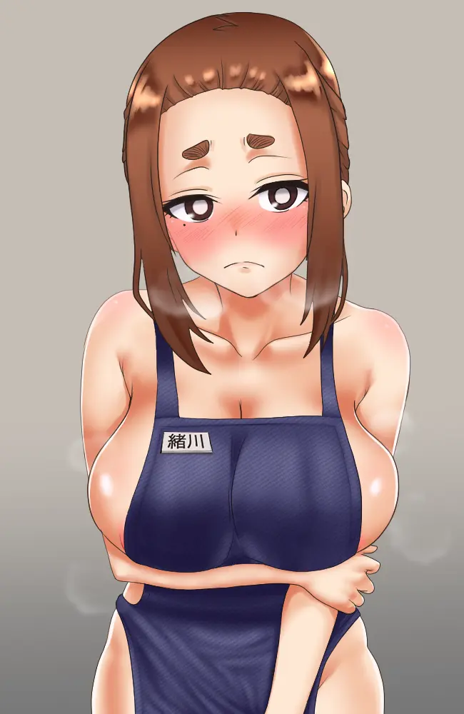Image 1girls,big_breasts,blush,breasts,brown_eyes,female,large_breasts,voluptuous,huge_breasts,mole,busty,curvy,curvy_body,curvy_female,curvy_figure,brown_hair,mole_under_eye,apron,curvaceous,apron_only,short_eyebrows,naked_apron,kaii_to_otome_to_kamikakushi,small_eyebrows,sumireko_ogawa,kenja_panda