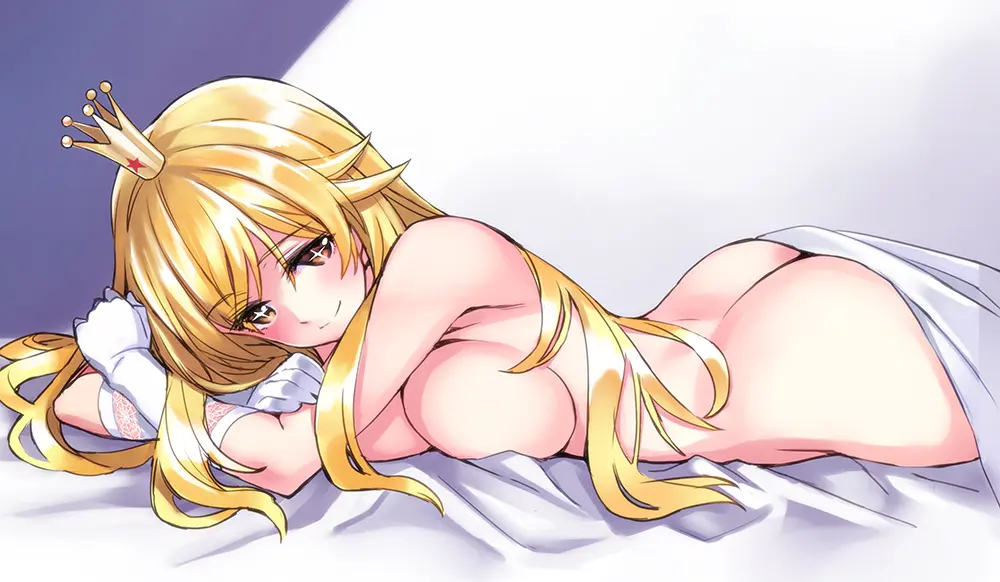 Image 1girls,breasts,female,female_only,large_breasts,long_hair,smile,gloves,nude,yellow_eyes,lying,ass,blonde_hair,on_stomach,teenager,teenage_girl,young,naked_female,younger_female,shokuhou_misaki,sparkling_eyes,to_aru_majutsu_no_index,blanket