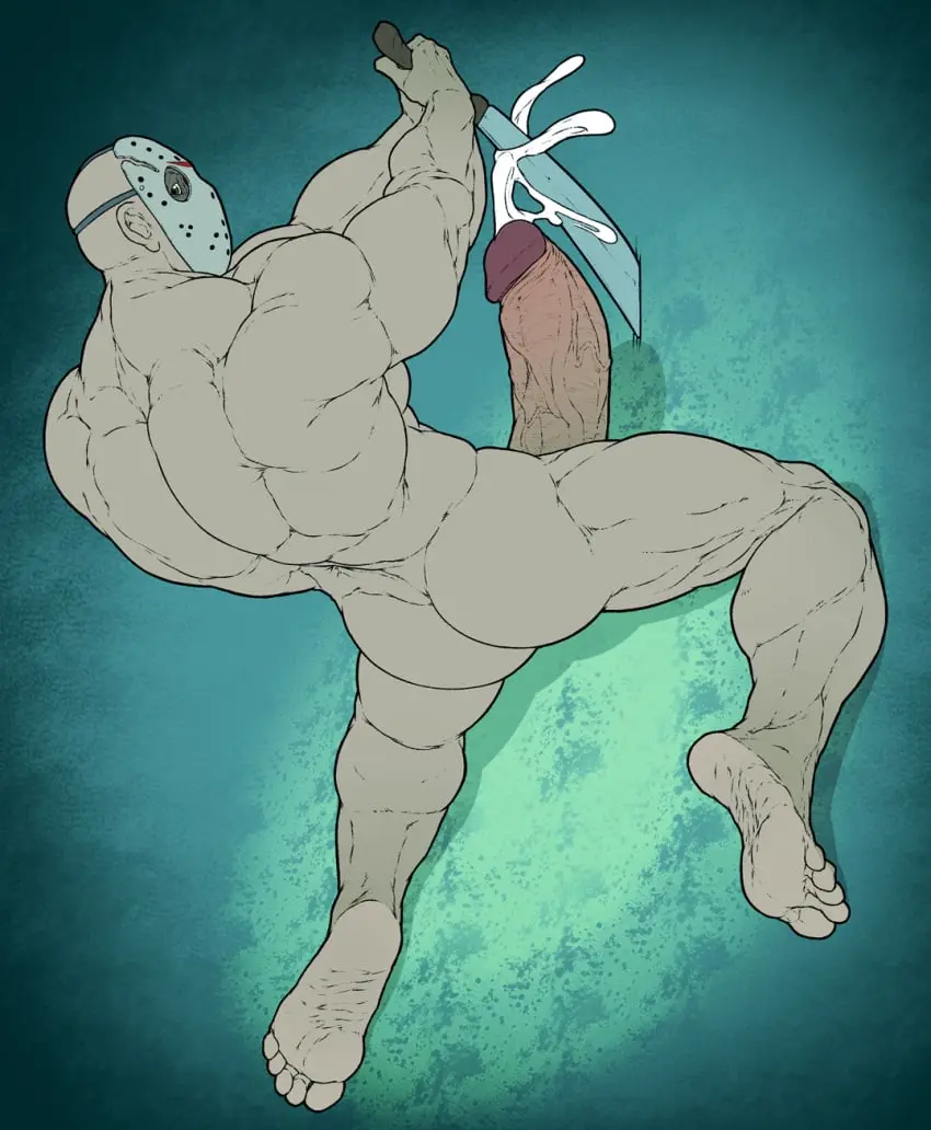 Image looking_at_viewer,nipples,solo,1boy,cum,cum_drip,male,nude,penis,ass,big_penis,erection,muscular,muscular_male,feet,male_only,yaoi,completely_nude,2019,bara,male_nipples,completely_nude_male,cum_dripping_from_penis,genital_fluids,orgasm,soles,male_foot_fetish,solo_male,boner,male_feet,mask,wrinkled_feet,wrinkled_soles,friday_the_13th,hockey_mask,masked_male,masked,mr_canvas,jason_voorhees