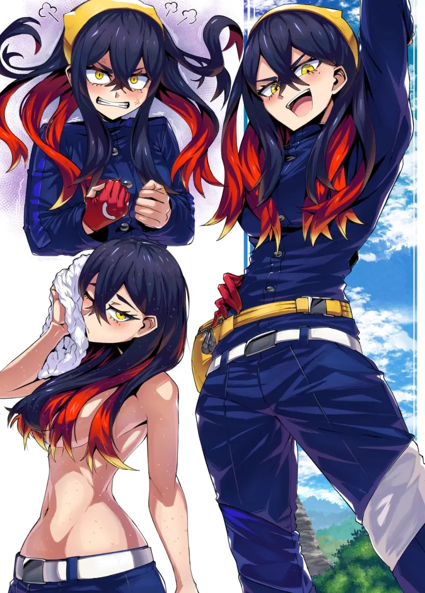 Image 1girls,2023,female,female_only,pokemon,yellow_eyes,female_focus,topless,pokemon_sv,wet_hair,hair_over_breasts,carmine_(pokemon),shimure_(460)