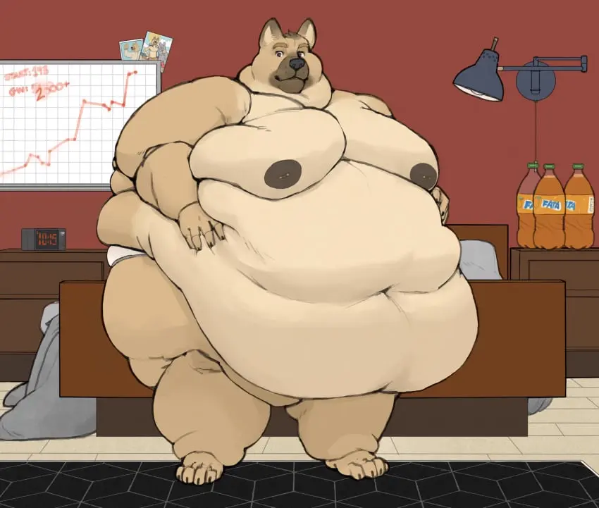 Image clothing,hi_res,looking_at_viewer,nipples,solo,standing,male,navel,underwear,thick_thighs,belly,big_belly,digital_media_(artwork),huge_belly,anthro,piercing,bed,bedroom,canid,canine,canis,domestic_dog,mammal,biped,nipple_piercing,electronics,furniture,overweight,morbidly_obese,obese,moobs,overweight_male,herding_dog,pastoral_dog,beverage,lamp,hand_on_belly,obese_anthro,overweight_anthro,german_shepherd,belly_overhang,obese_male,clock,soda,bhm,alarm_clock,rug,fat_legs,morbidly_obese_anthro,alarm,digital_clock,fatfur,morbidly_obese_male,orange_soda,soda_bottle,ssbhm,ussbhm,whiteboard,yasano