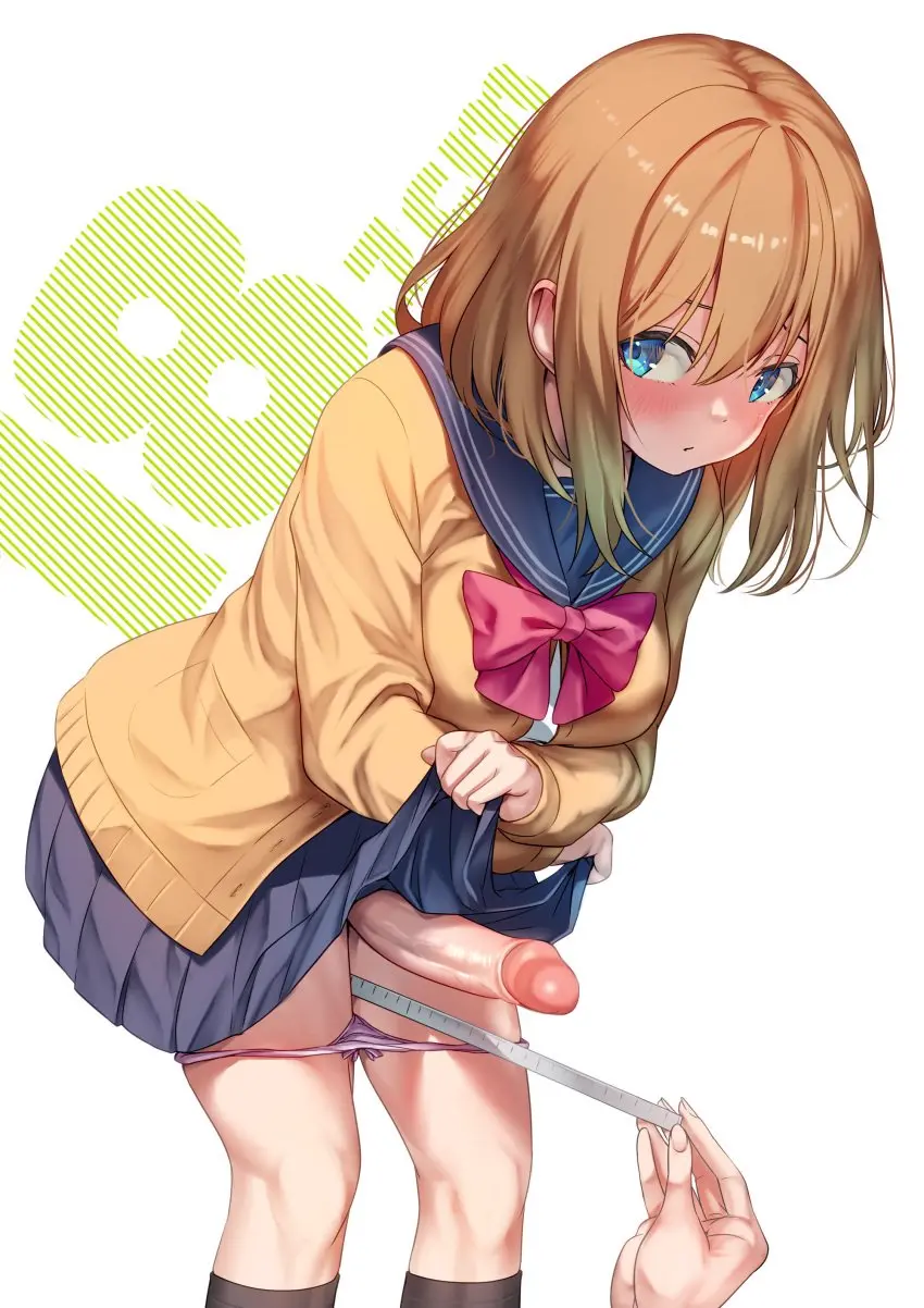 Image big_breasts,breasts,clothed,clothing,human,light_skin,mostly_clothed,standing,penis,panties,big_penis,uncensored,1futa,erection,futanari,intersex,light-skinned_futa,solo_focus,tagme,blonde_hair,schoolgirl,original,school_uniform,medium_hair,1other,bent_over,skirt,panties_down,skirt_lift,futa_focus,futa_sans_balls,measuring,measurements,ayanakitori,decensored,measuring_penis,ruler