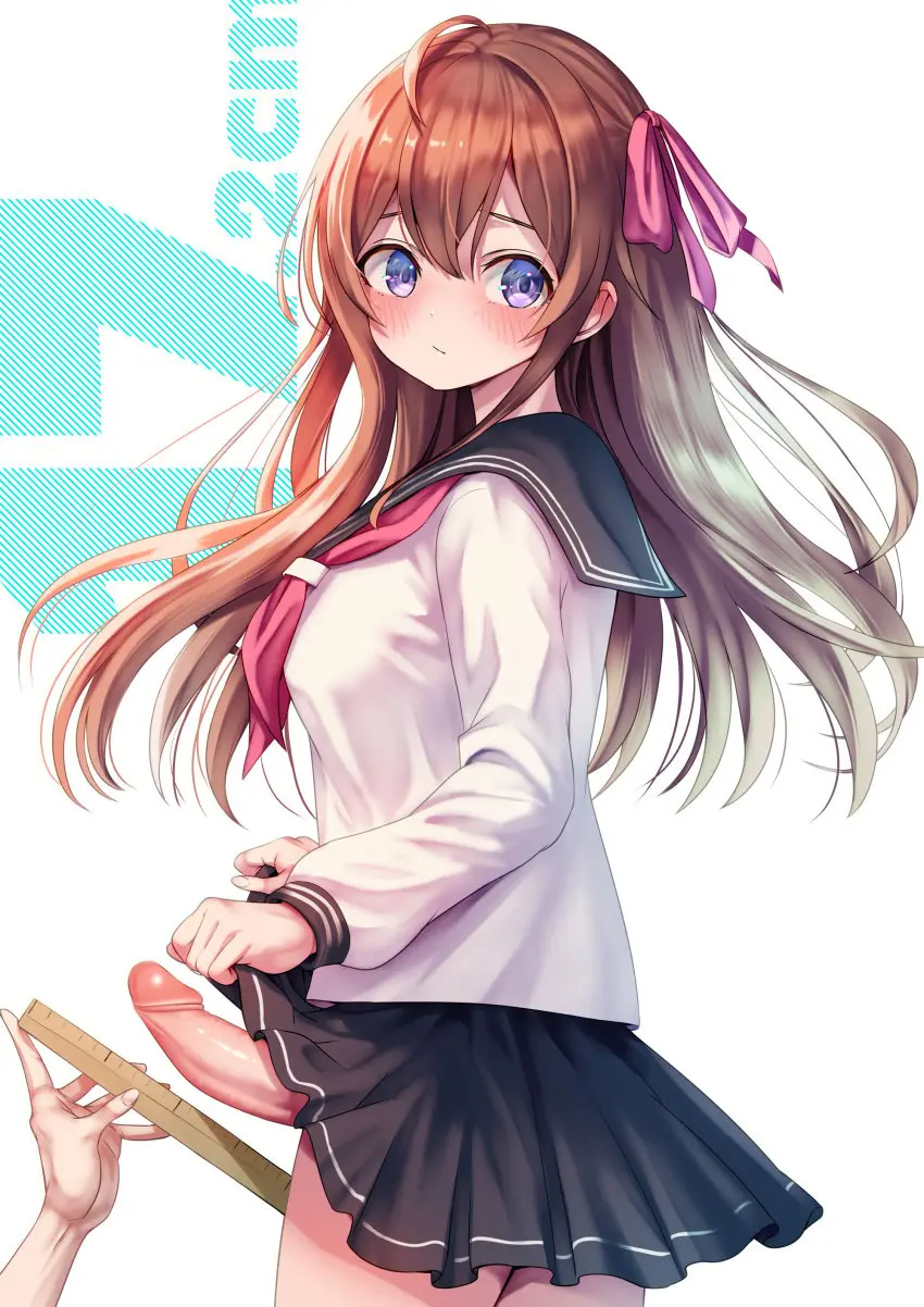 Image breasts,clothed,clothing,human,light_skin,long_hair,mostly_clothed,standing,penis,red_hair,uncensored,1futa,erection,futanari,intersex,light-skinned_futa,solo_focus,text,schoolgirl,original,school_uniform,1other,skirt,bottomless,skirt_lift,futa_focus,measuring,measurements,ayanakitori,decensored,measuring_penis,ruler