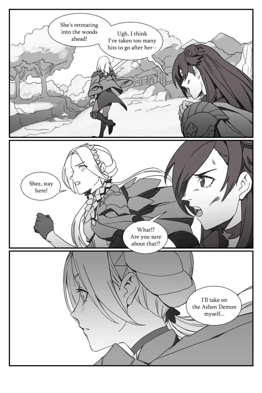 Image female,female_only,highres,long_hair,open_mouth,multiple_girls,choker,ponytail,text,nintendo,outdoors,comic,monochrome,cape,official_alternate_costume,alternate_costume,fire_emblem,fire_emblem:_three_houses,english_text,tree,3girls,byleth_(fire_emblem),edelgard_von_hresvelg,alternate_hairstyle,greyscale,official_alternate_hairstyle,byleth_(fire_emblem)_(female),radiostarkiller,fire_emblem_warriors:_three_hopes,shez_(fire_emblem),shez_(fire_emblem)_(female)