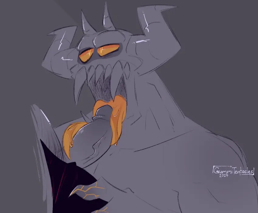 Image licking_penis,male,penis,muscular,muscular_male,horns,male/male,male_only,digital_drawing_(artwork),digital_media_(artwork),demon,looking_at_partner,saliva,blowjob,demon_horns,sharp_teeth,claws,fangs,2024,male_focus,non-human,demon_humanoid,toony,clawed_fingers,looking_up,saliva_on_tongue,artist_upload,sharp_claws,gummitentacles,moloch_(spooky_month),spooky_month