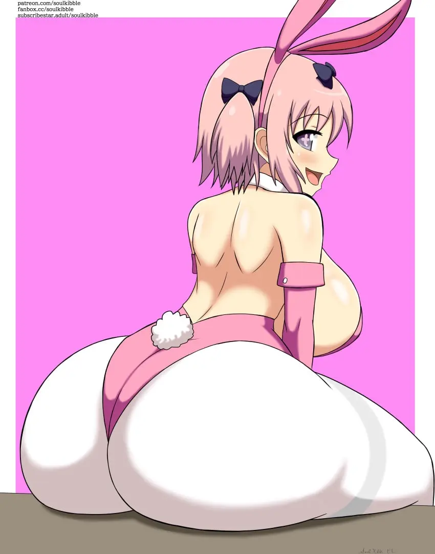 Image 1girls,big_breasts,bow,breasts,female,hair_ornament,looking_at_viewer,solo,short_hair,ass,big_butt,looking_back,thick_thighs,pink_hair,thick_ass,bunny_ears,bunny_girl,twintails,ass_focus,bunny_tail,senran_kagura,hibari_(senran_kagura),senran_kagura_(series),soulkibble
