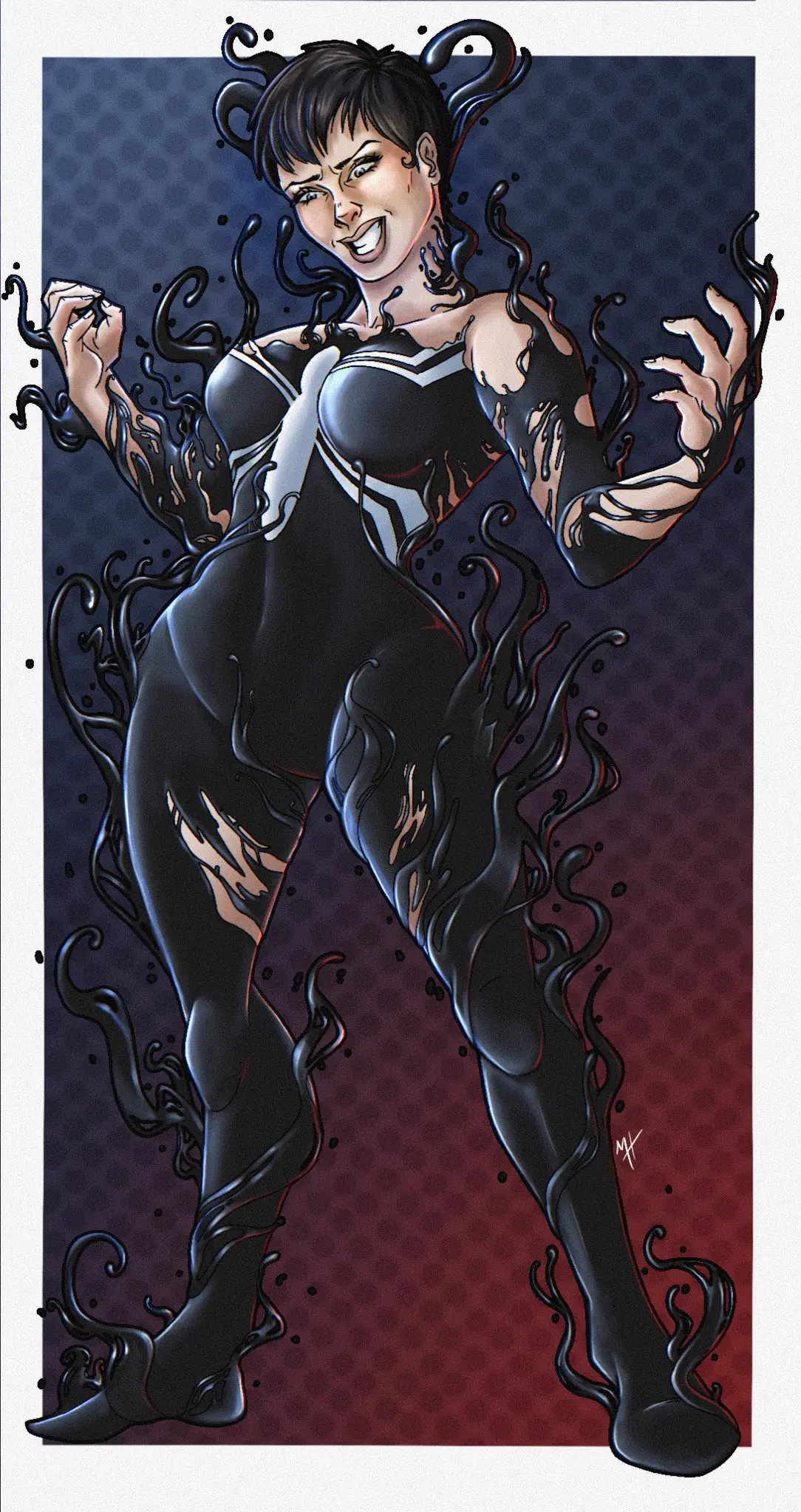Image 1girls,2023,female,short_hair,tentacle,marvel,marvel_comics,superheroine,spider-man_(series),mayday_parker,symbiote,teadrinkerart,venom,venom_(marvel)