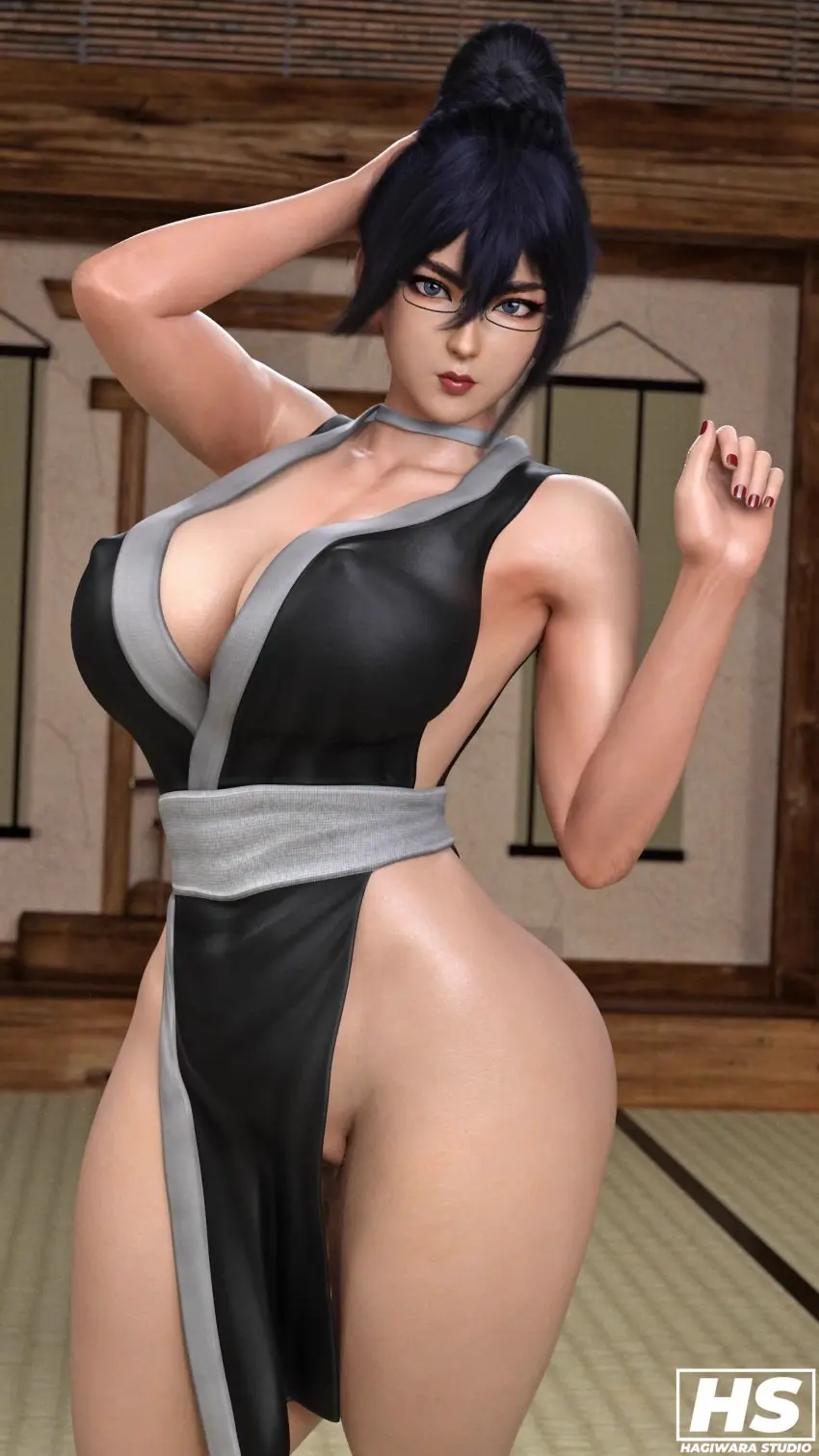 Image 1girls,big_breasts,breasts,female,female_only,highres,solo,black_hair,blue_eyes,glasses,tagme,3d,high_resolution,gundam,hagiwara_studio,fumitan_admoss,gundam_tekketsu_no_orphans