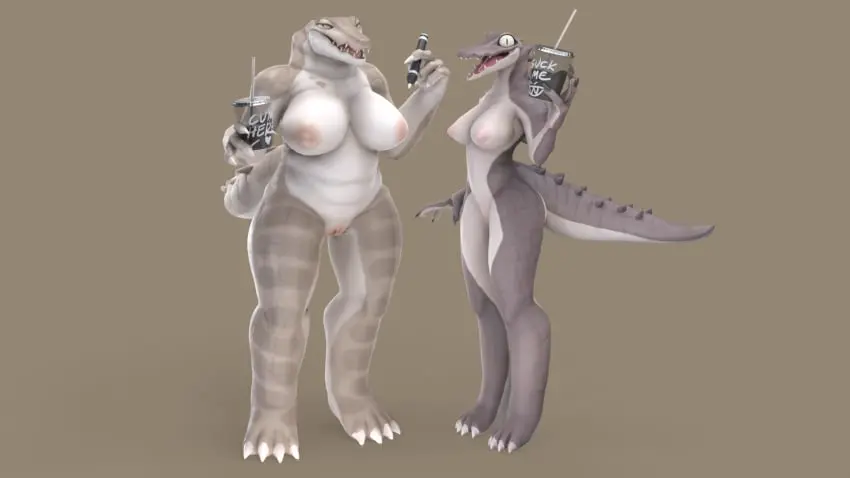 Image big_breasts,breasts,female,female_only,looking_at_viewer,nipples,solo,2girls,nude,pussy,areolae,smiling,smiling_at_viewer,anthro,nude_female,tagme,3d,3d_model,crocodile,crocodilian,da.nilkaz,alligator,alligator_barista_(bebebebebe),crocodile_barista_(bebebebebe)