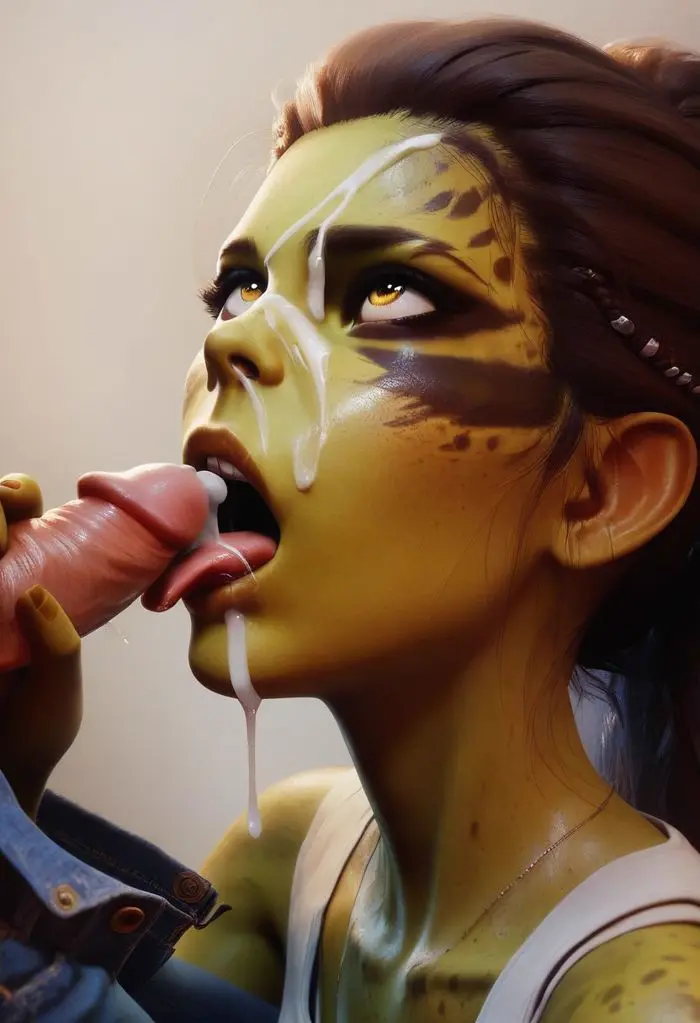 Image female,cum,yellow_eyes,ai_generated,green_skin,facial,handjob,cumshot,baldur's_gate_3,close-up,githyanki,lae'zel