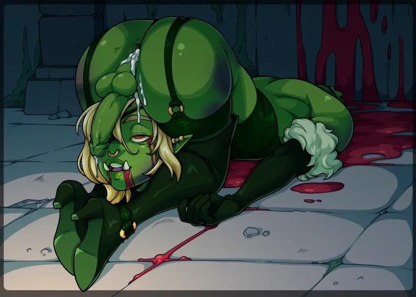 Image red_eyes,solo,1boy,cum,elbow_gloves,gloves,male,penis,cum_in_ass,femboy,male_only,cum_inside,blonde_hair,green_skin,after_sex,blood,high_heels,ear_piercing,gaping_anus,snuff,ass_up,after_anal,orc,one_eye_obstructed,after_rape,nose_piercing,overflowing_cum,long_gloves,gore,bruise,death,decapitated_head,decapitation,guro,male_death,corpse,moss,after_decapitation,anal_gape,beheaded,bleeding,bleeding_eyes,dabunnox,severed_head