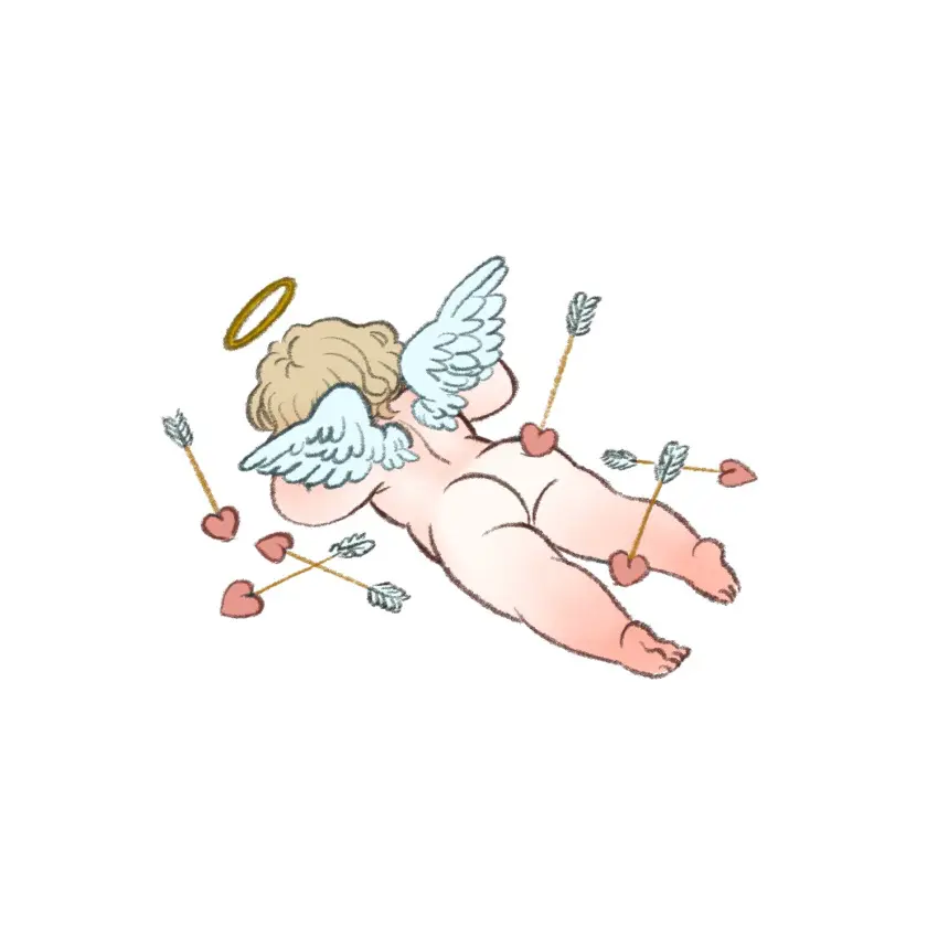 Image simple_background,white_background,wings,halo,butt,holidays,arrow_(weapon),arrow,valentine's_day,nonsexual_nudity,solid_color_background,panoramango,arrow_(projectile),heart_arrow,valentines_day