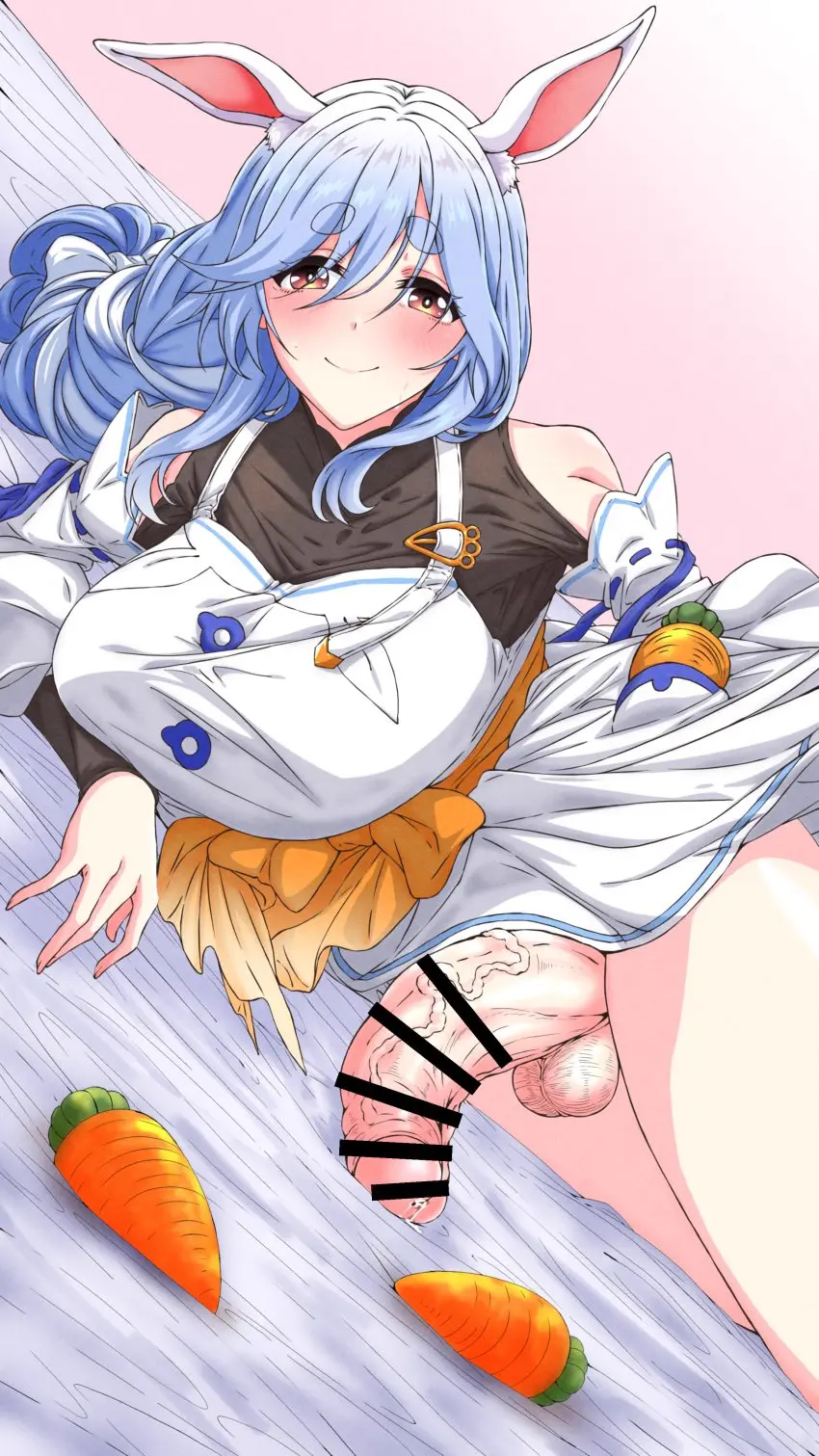 Image big_breasts,blush,breasts,clothed,clothing,highres,large_breasts,light_skin,long_hair,smile,solo,white_hair,absurdres,animal_ears,blue_hair,penis,lying,big_penis,1futa,erection,futanari,humanoid,humanoid_penis,intersex,light-skinned_futa,multicolored_hair,orange_eyes,animal_ear_fluff,virtual_youtuber,balls,dress,on_side,futa_only,censored,detached_sleeves,hololive,pekomama,rabbit_ears,braid,white_dress,precum,bar_censor,bottomless,streaked_hair,partially_clothed,bodysuit,carrot,black_bodysuit,short_eyebrows,rabbit_girl,braided_ponytail,carrot_in_pocket,wakaba_0922,white_sleeves