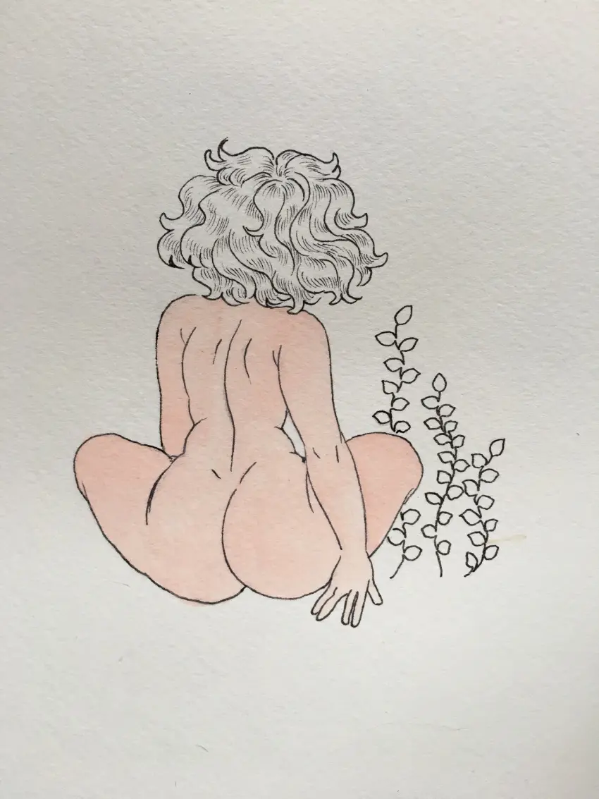 Image 1girls,female,solo,nude,bare_shoulders,solo_female,solo_focus,nude_female,naked,back,nudity,5_fingers,naked_female,back_view,no_clothes,no_clothing,butt,traditional_media_(artwork),drawn,traditional_art,behind_view,nonsexual_nudity,panoramango,traditional_drawing_(artwork),back_of_head