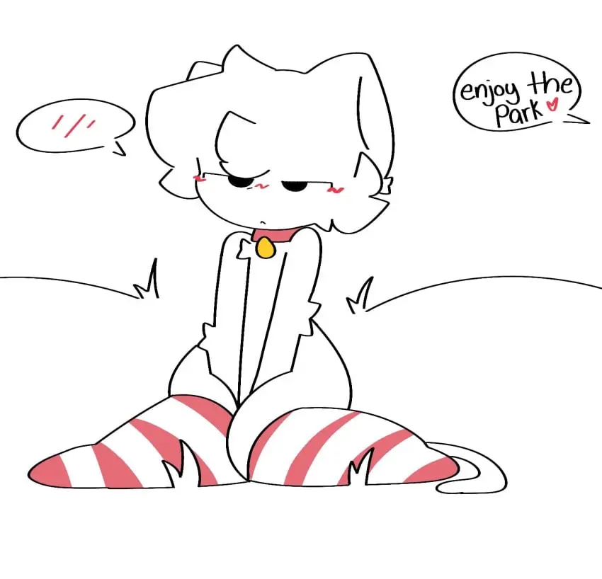 Image 1girls,female,white_background,embarrassed,text,tagme,white_body,annoyed,annoyed_expression,grass,striped_legwear,striped_thighhighs,not_porn,girlkisser,melodynotmel,silly_cat_(mauzymice),white_fur_tuft