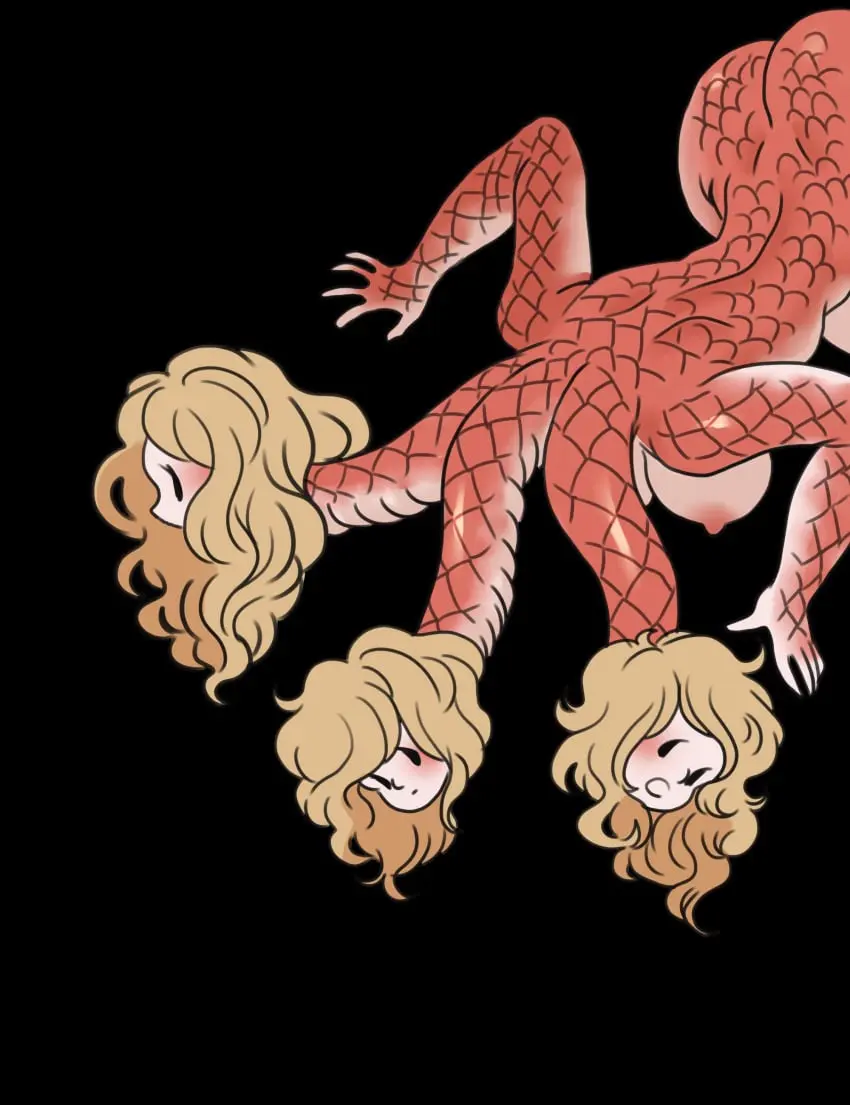 Image breasts,female,simple_background,tits,ass,black_background,5_fingers,long_neck,scales,butt,dragon,dragon_girl,3_heads,solid_color_background,panoramango