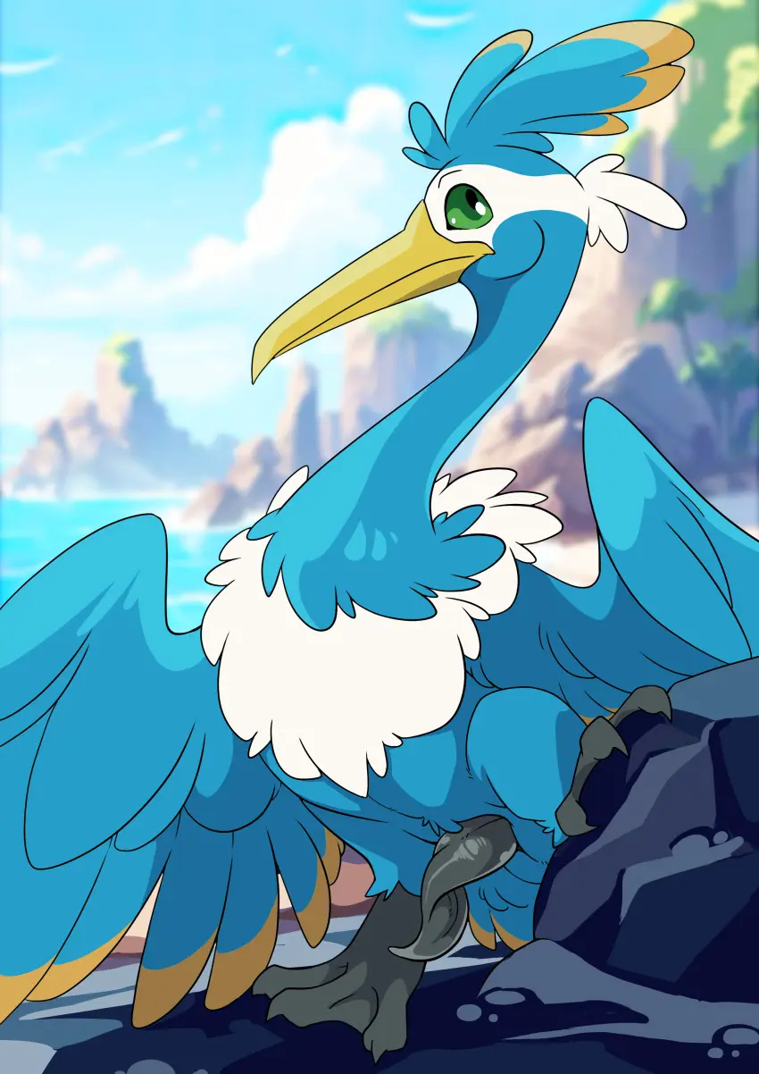 Image hi_res,male,penis,pokemon,pokemon_(species),tail,beach,feet,feathered_wings,feathers,wings,green_eyes,absurd_res,pose,pinup,nintendo,genitals,blue_body,avian,avian_feet,beak,toes,markings,feral,generation_8_pokemon,yellow_markings,facial_markings,head_markings,mask_(marking),tail_feathers,head_crest,membrane_(anatomy),white_markings,webbed_feet,feathered_crest,ashley-arctic-fox,cramorant,thunk_(gyro)