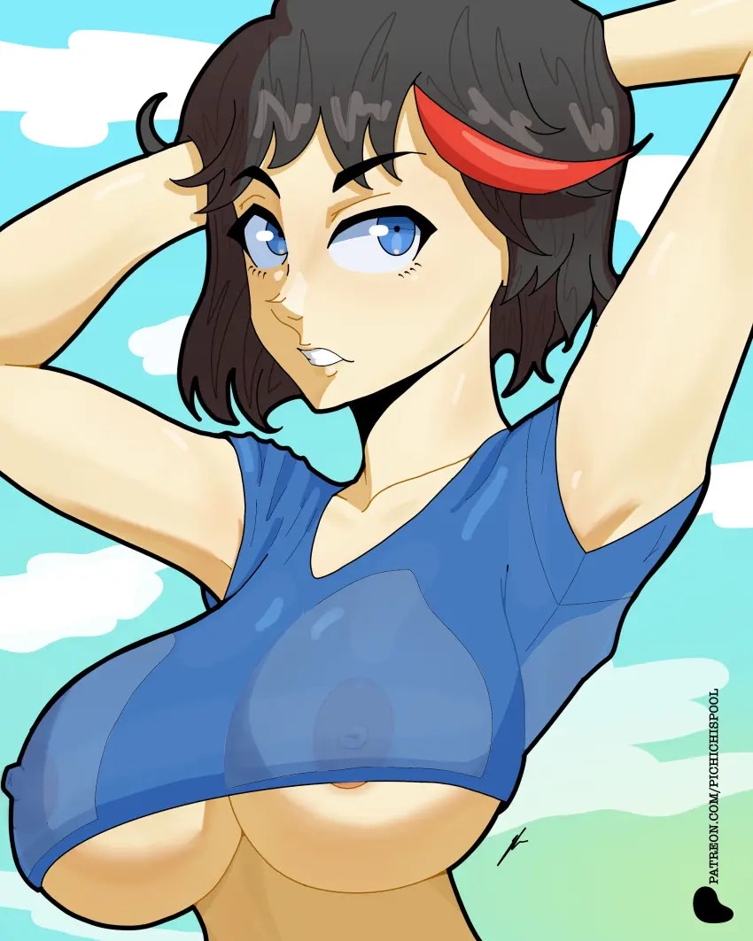 Image 1girls,big_breasts,breasts,female,female_only,human,solo,black_hair,blue_eyes,armpits,kill_la_kill,matoi_ryuuko,pichichi,source_removed