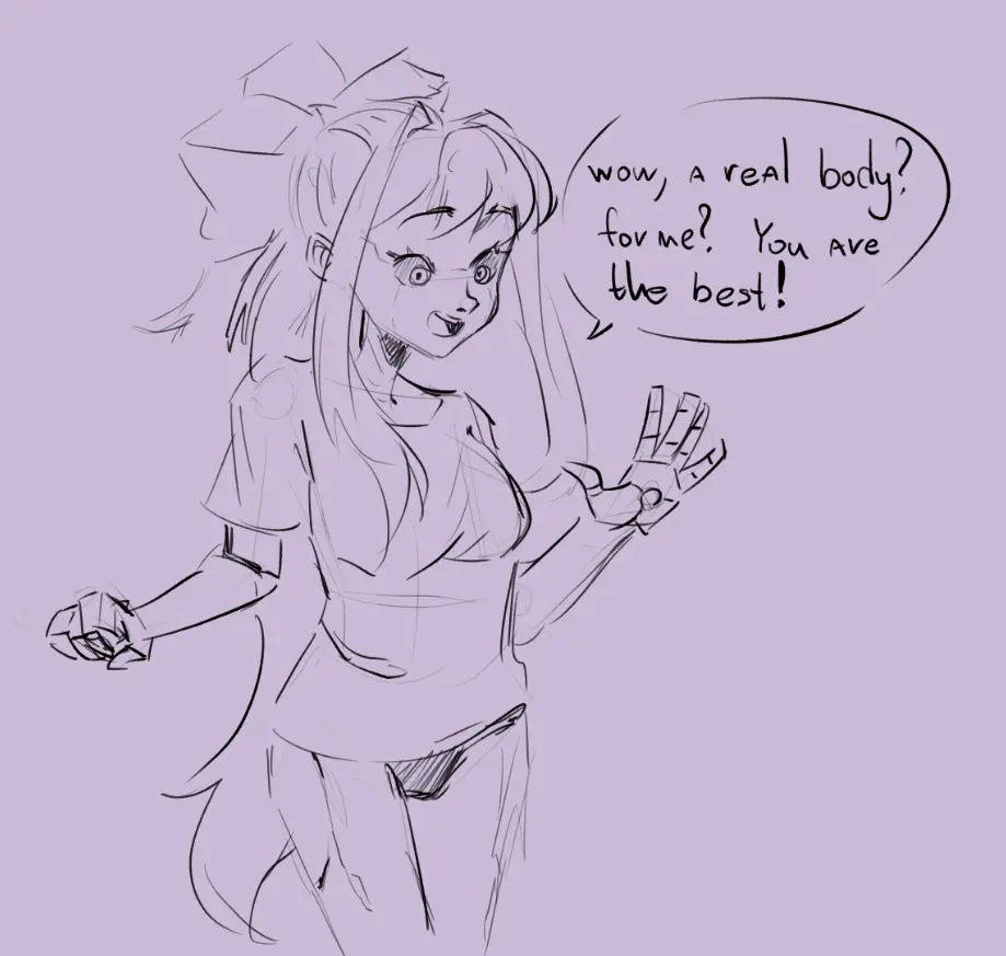 Image 1girls,breasts,female,long_hair,shirt,panties,text,english_text,5_fingers,sketch,doki_doki_literature_club,android,android_girl,tea_patriarch,monika_(doki_doki_literature_club)
