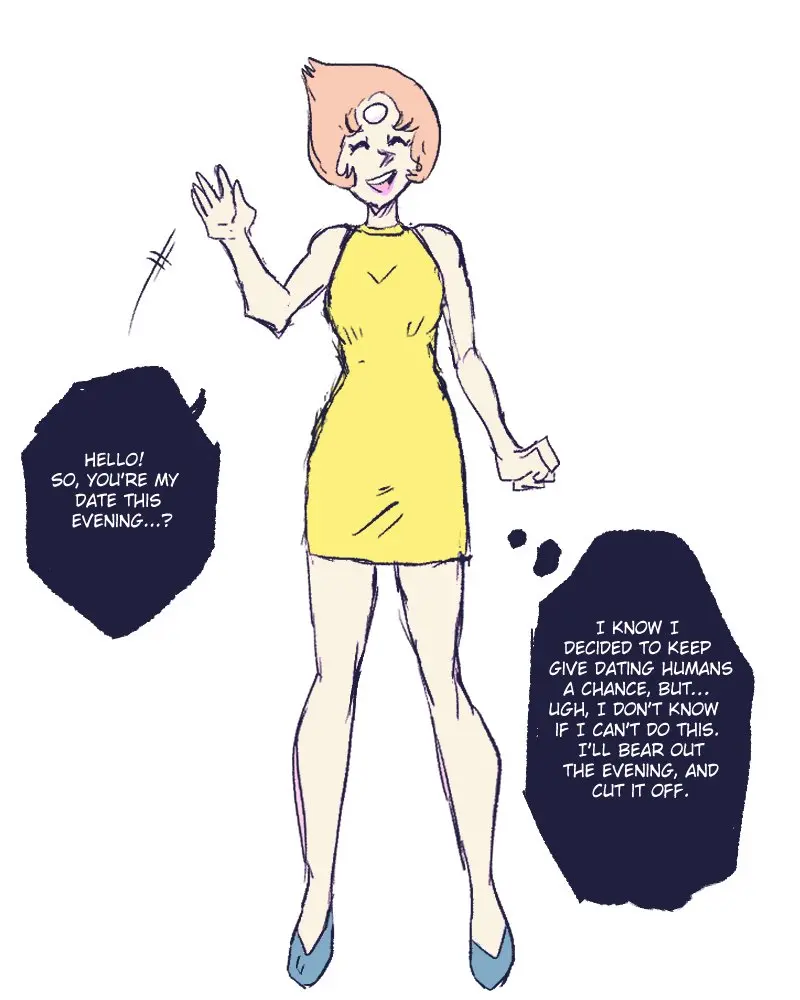 Image tagme,english_text,thought_bubble,cartoon_network,yellow_dress,gem_(species),steven_universe,pearl_(steven_universe),shishikasama