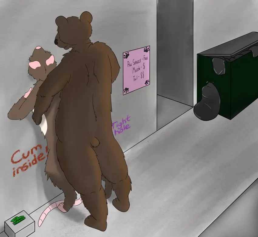 Image hi_res,cum,male,nude,tail,duo,male/male,digital_drawing_(artwork),digital_media_(artwork),shaded,anthro,cum_inside,cumming_while_penetrating,ejaculation,genital_fluids,bodily_fluids,fur,mammal,paws,rear_view,black_nose,alley,biped,white_body,bear,murid,brown_fur,markings,brown_body,white_fur,short_tail,murine,rat,rodent,pink_nose,digitigrade,prostitution,humping,white_markings,ursine,sarahratte,socks_the_rat_(character),brown_bear,grizzly_bear