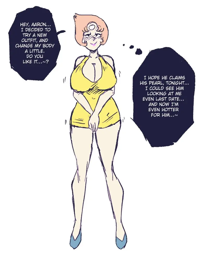 Image thought_bubble,breast_expansion,cartoon_network,yellow_dress,gem_(species),steven_universe,pearl_(steven_universe),shishikasama