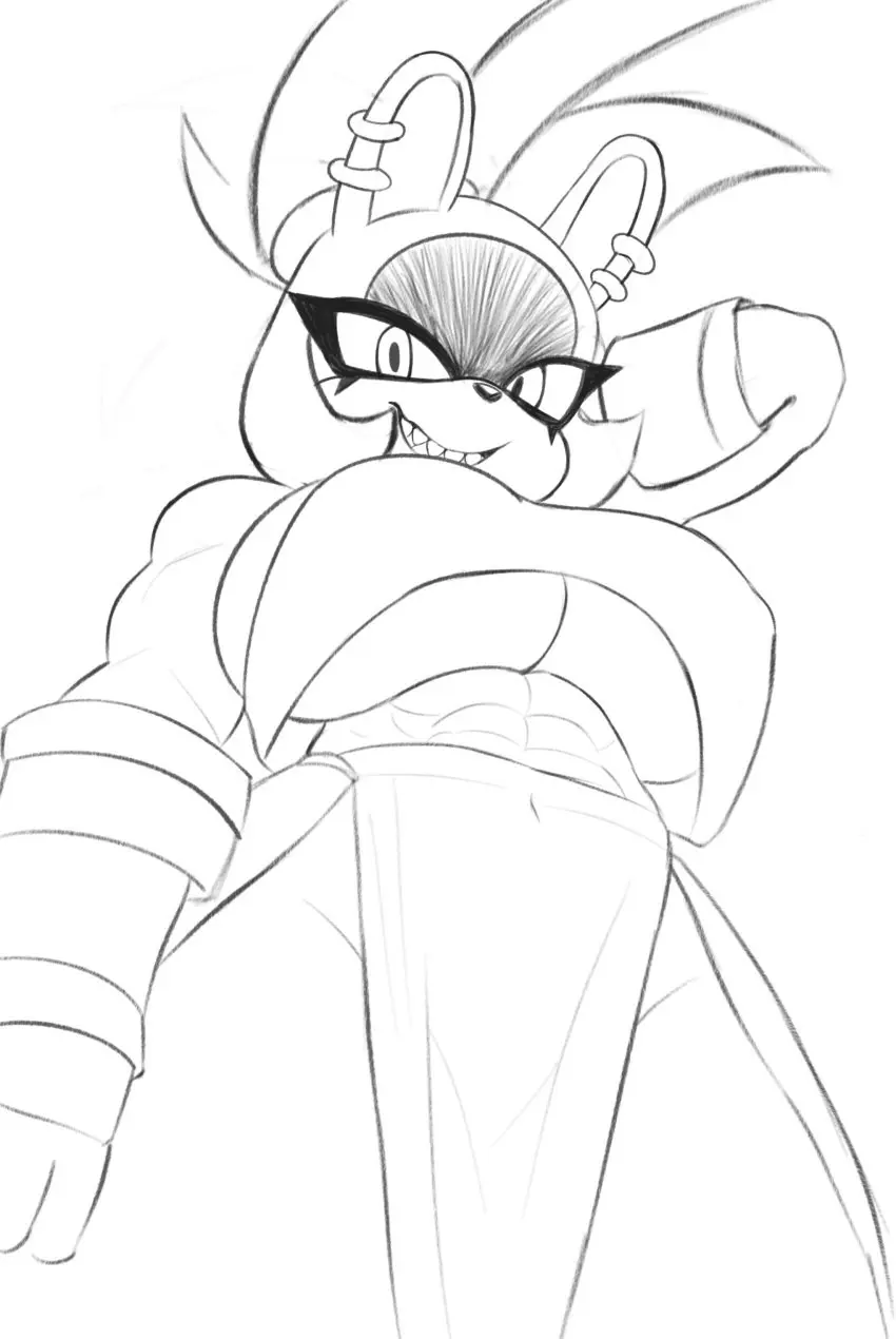 Image 1girls,breasts,female,looking_at_viewer,solo,muscular,underboob,tagme,looking_down,low-angle_view,sonic_(series),sonic_the_hedgehog_(series),abs,looking_down_at_viewer,sonic_the_hedgehog_(idw),surge_the_tenrec,sonic_the_hedgehog_(comics),champchidi
