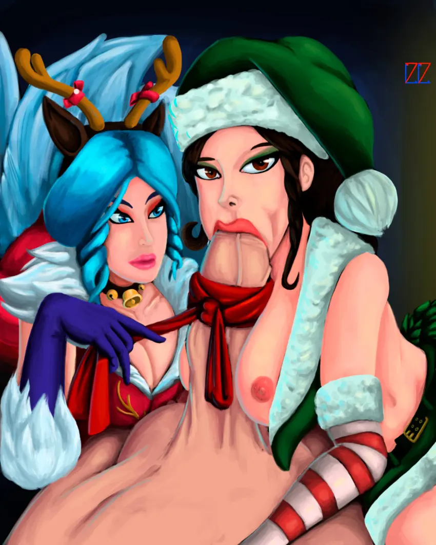 Image female,light-skinned_female,light_skin,1boy,2girls,blue_hair,male,oral,penis,fellatio,huge_cock,asian_mythology,goddess,mythology,paizuri,smite,pov,blowjob,oral_sex,christmas,alternate_costume,chinese_mythology,da_ji_(smite),paizufella,nu_wa_(smite),shellshoker77,nice_and_naughty_nu_wa,sugar_and_slice_da_ji