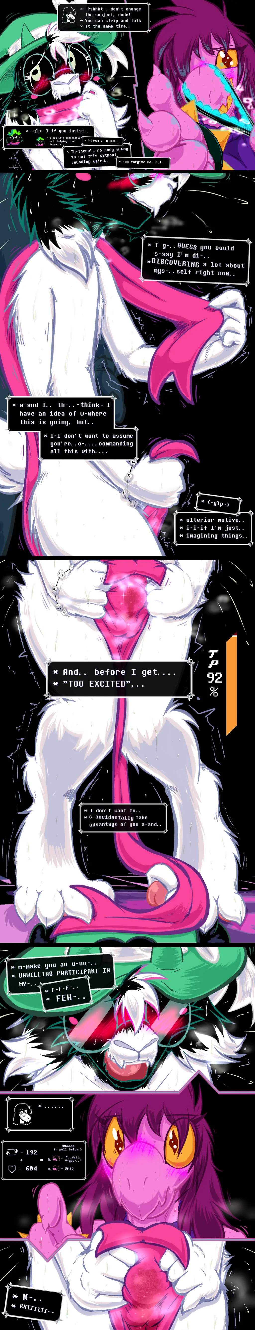 Image blush,clothing,female,hi_res,male,sweat,panties,underwear,hat,duo,freckles,headwear,headgear,teeth,eyewear,glasses,anthro,absurd_res,trembling,bulge,genital_fluids,bodily_fluids,fur,mammal,precum,dialogue,claws,fangs,steam,white_body,reptile,scalie,bovid,undressing,fluffy,scarf,white_fur,pink_body,deltarune,susie_(deltarune),shaking,caprine,goat,undertale_(series),yellow_sclera,pawpads,dinosaur,long_image,wizard_hat,ralsei,fluffy_ears,white_ribbon,tall_image,friendship_bracelet,frilly,frilly_clothing,frilly_panties,frilly_underwear,frist44