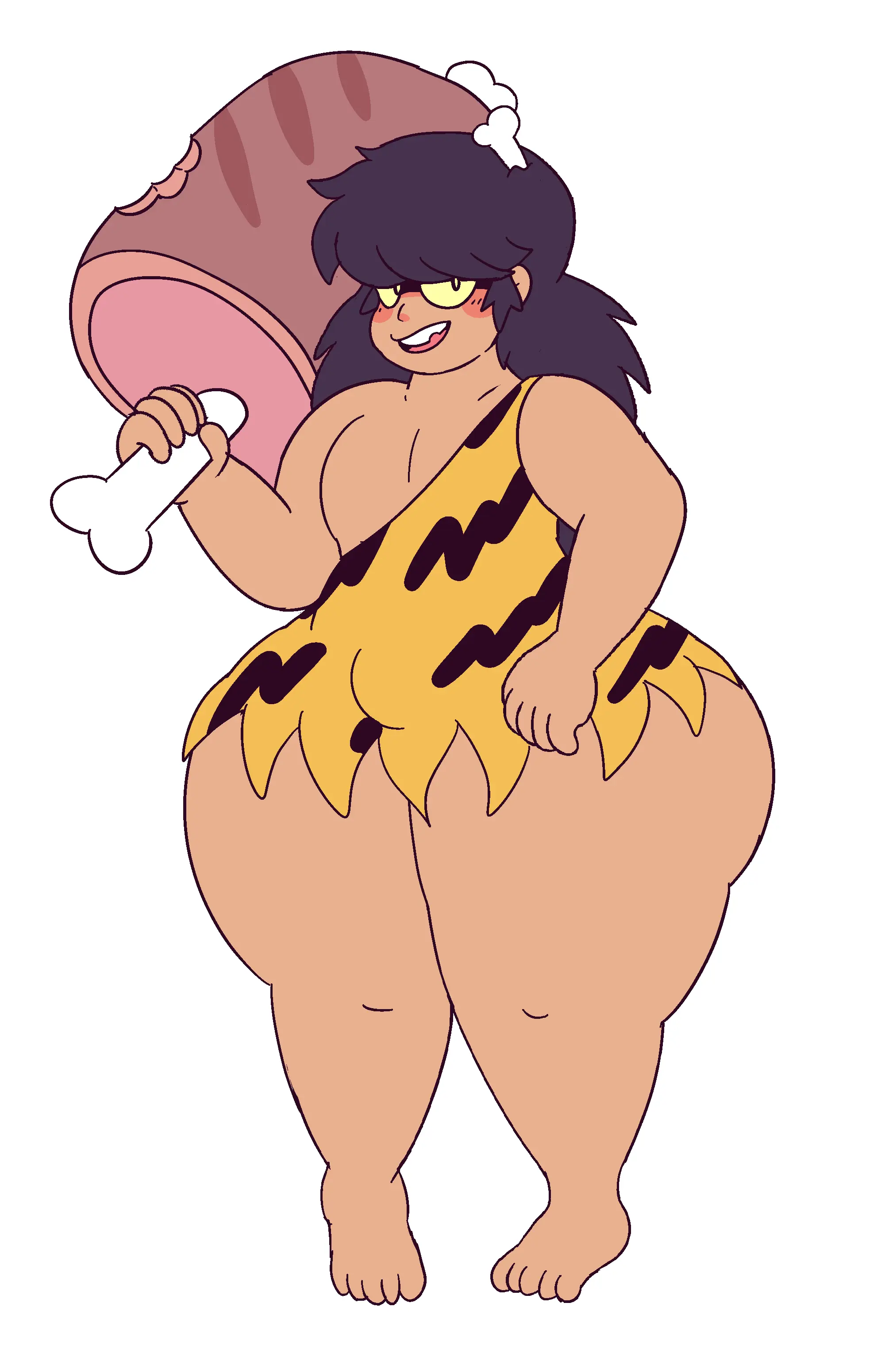 Image male,thick_thighs,barefoot,femboy,bulge,bulge_through_clothing,caveman,drawful-s,holding_meat,meat_on_bone