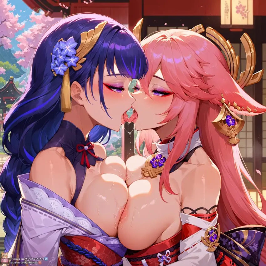 Image big_breasts,breasts,clothed,clothing,female,hair_ornament,large_breasts,long_hair,2girls,animal_ears,penis,tongue_out,tongue,duo,ai_generated,eyelashes,huge_breasts,pink_hair,veiny_penis,purple_eyes,looking_at_partner,looking_pleasured,mature_female,genshin_impact,purple_hair,saliva,yae_miko,japanese_clothing,yuri,breast_press,eyeshadow,makeup,sloppy,2024,kissing,saliva_trail,detailed_background,raiden_shogun,horny,french_kiss,naughty_face,japanese_clothes,saliva_on_tongue,sloppy_kiss,lesbian_kiss,tongue_kiss,french_kissing,viralcat