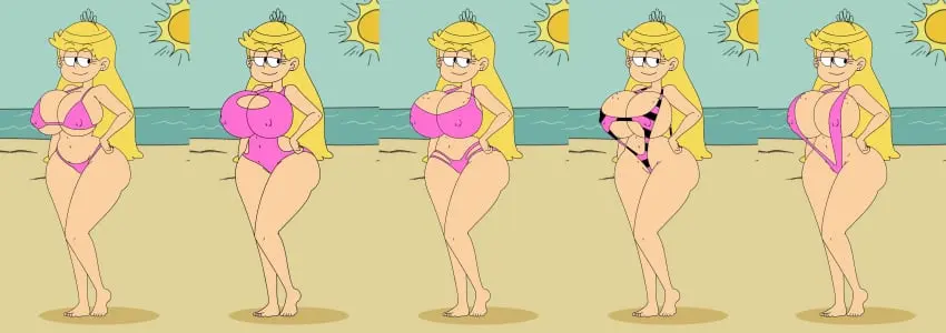 Image 1girls,big_breasts,breasts,female,long_hair,solo,milf,cleavage,2d,tagme,aged_up,blonde_hair,pink_bikini,1milf,the_loud_house,ferozyraptor,split_screen,v_bikini,lola_loud