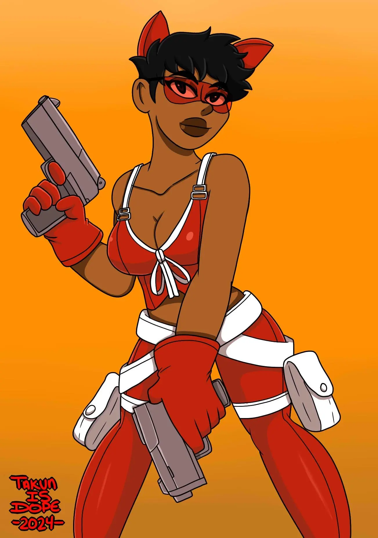 Image 1girls,female,short_hair,dark-skinned_female,fox_ears,goggles,sfw,gun,image_comics,guns,dopeisnukat,fox_(wanted),wanted_(image_comics)