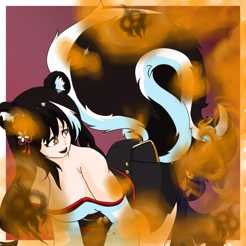 Image 1girls,breasts,female,large_breasts,long_hair,black_hair,yellow_eyes,colored,flower_in_hair,cleavage,color,looking_pleasured,1other,looking_at_another,kimono,face_in_ass,azur_lane,red_background,japanese_clothes,fart,fart_cloud,fart_fetish,skunk_girl,skunk_tail,farting_on_face,red,huge_tail,ass_in_face,naganami_(azur_lane),skunk_ears,fart_everywhere,huge_fart,yellow_gas,imminent_fart,kita-kita-kitsune,farting_in_face,skulls