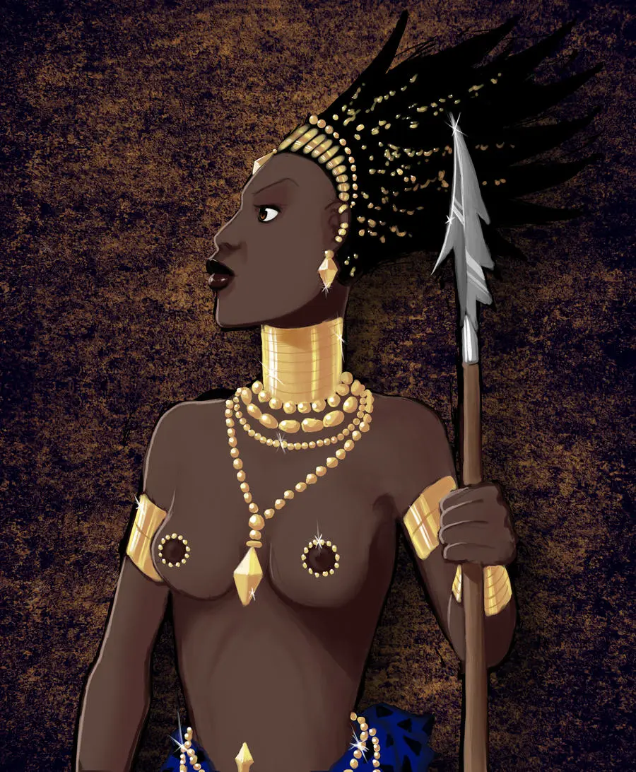 Image 1girls,breasts,female,female_only,long_hair,nipples,female_focus,dark_skin,milf,gold_(metal),mature_female,dark-skinned_female,topless,dark_nipples,topless_female,weapon,melee_weapon,gold_jewelry,spiky_hair,polearm,spear,african_female,african,kirikou_and_the_sorceress,karaba,nekorse
