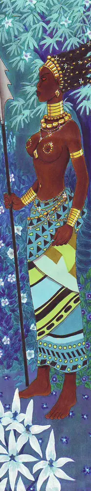 Image 1girls,breasts,female,female_only,long_hair,nipples,female_focus,dark_skin,milf,gold_(metal),mature_female,dark-skinned_female,topless,dark_nipples,topless_female,weapon,melee_weapon,gold_jewelry,spiky_hair,polearm,spear,african_female,african,kirikou_and_the_sorceress,karaba,chawia